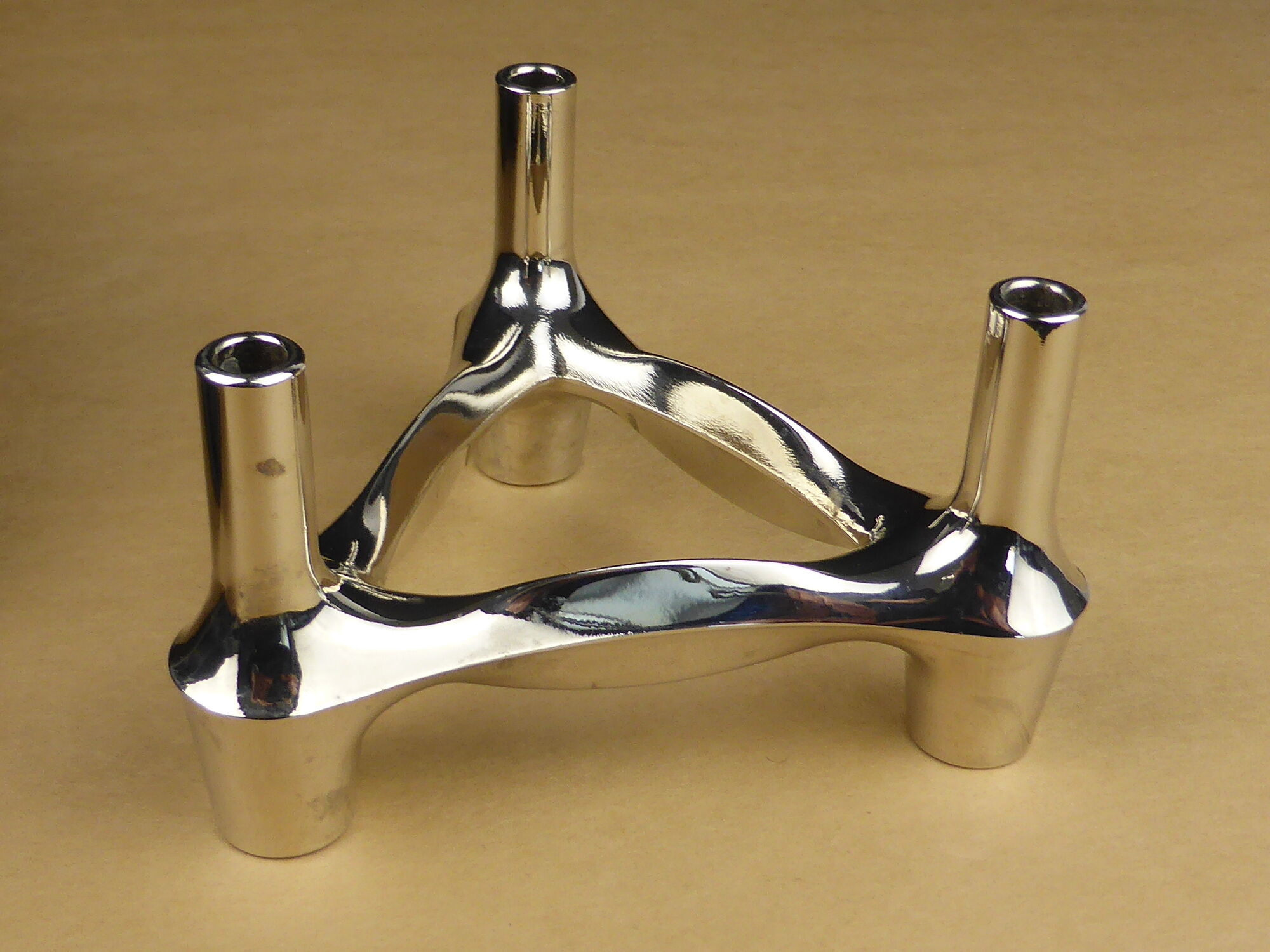 3 Combi-Leuchter chrome metal vintage candlesticks at BMF