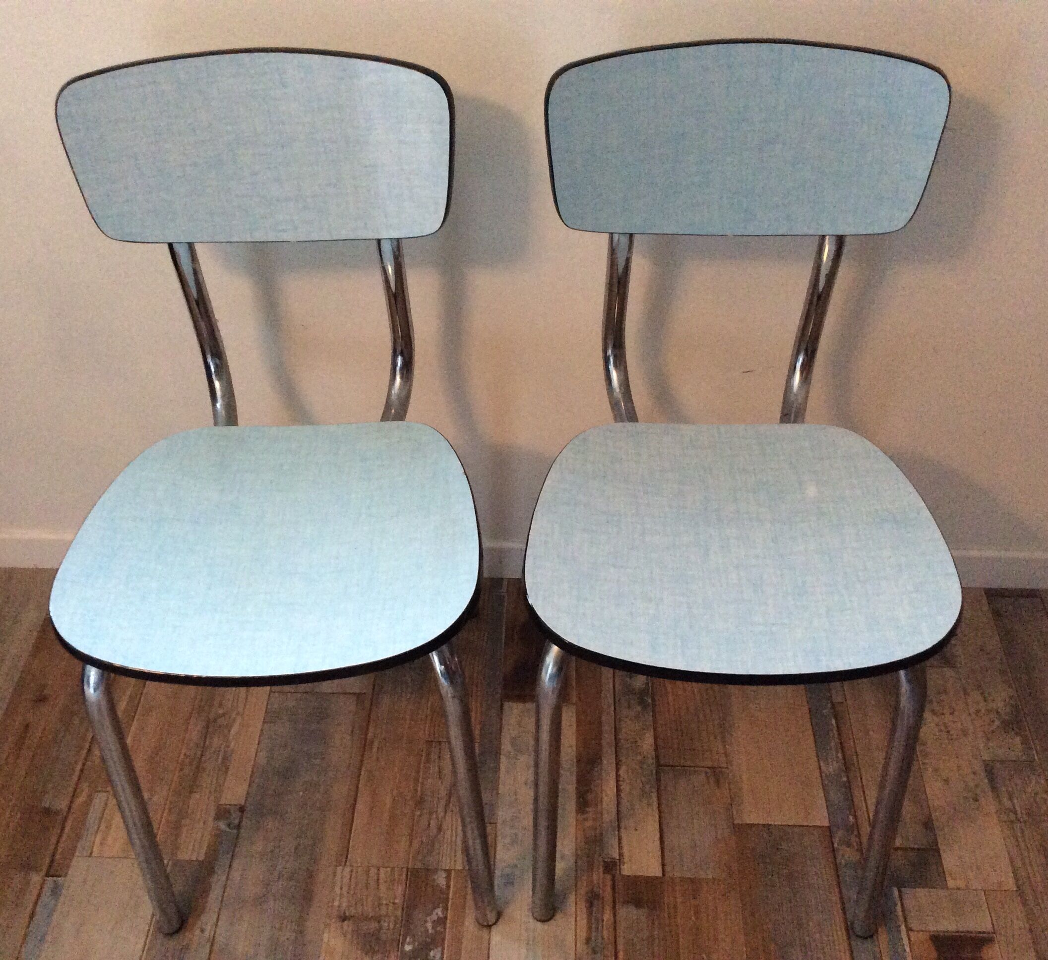 Lot of 2 blue formica chairs from the 50s-60s