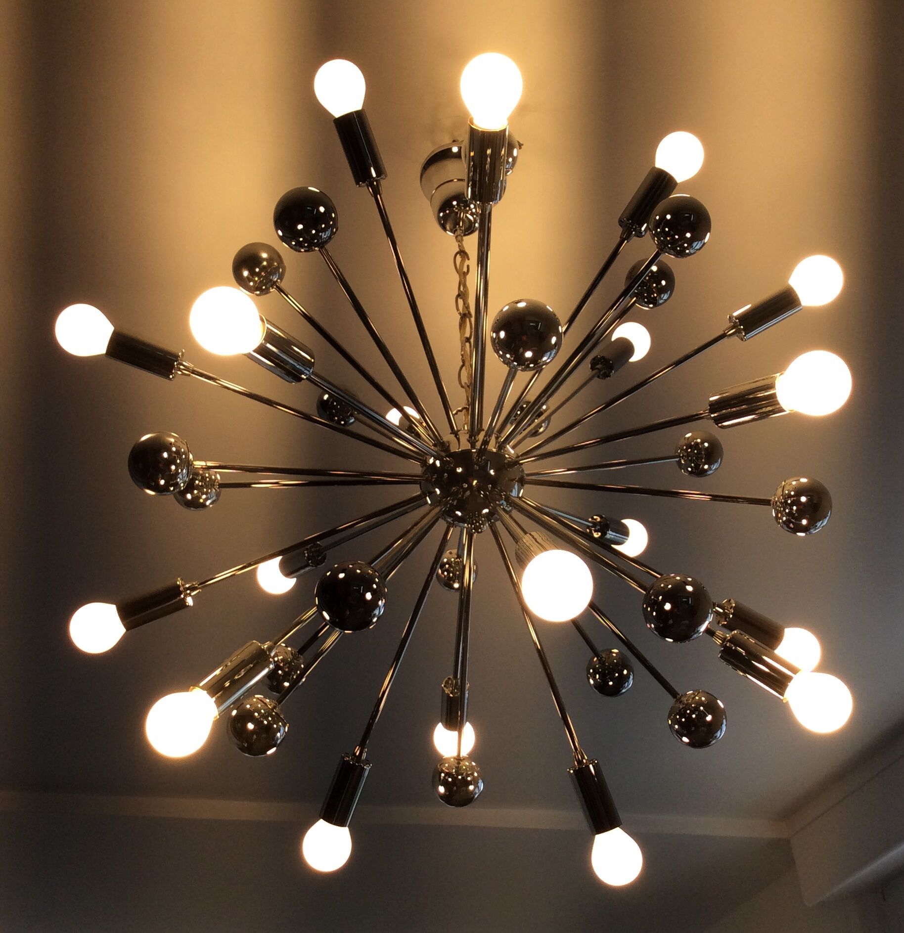 Sputnik XXL chandelier of the 60s-70s chrome metal 20 lamps