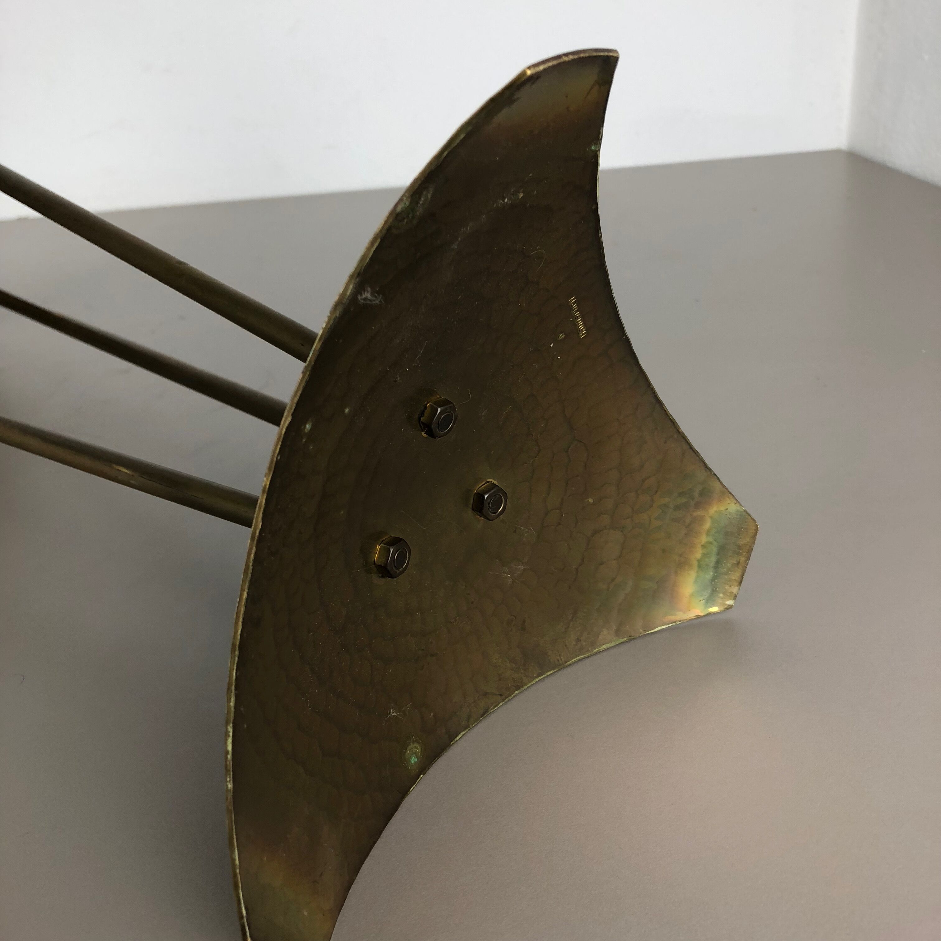 Modernist sculptural brutalist floor brass candleholder, Germany, 1950s