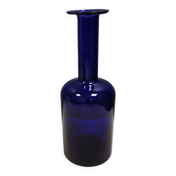 Vase en verre bleu immense par Otto Brauer pour Holmegaard Danemark années 1960