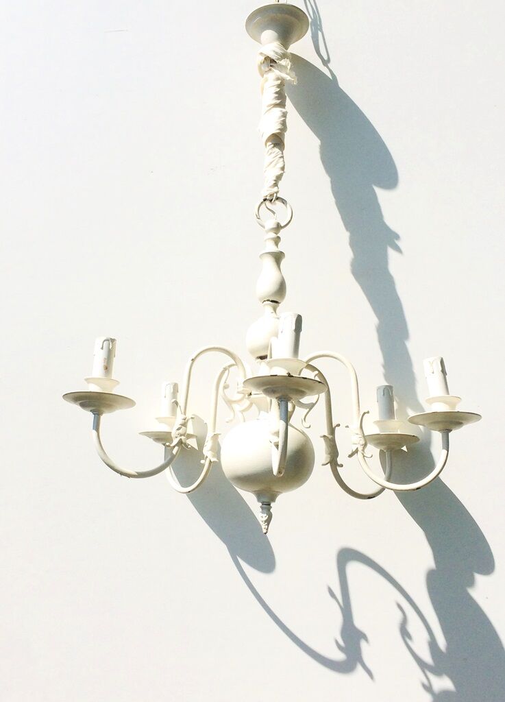 Small patinated dutch chandelier shabby chic 54 x 59 cm