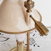 Gilded bronze hot water bottle lamp, Empire style, beige metal lampshade