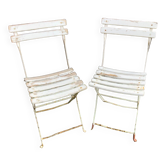 Pair of vintage white metal & wood folding garden chairs