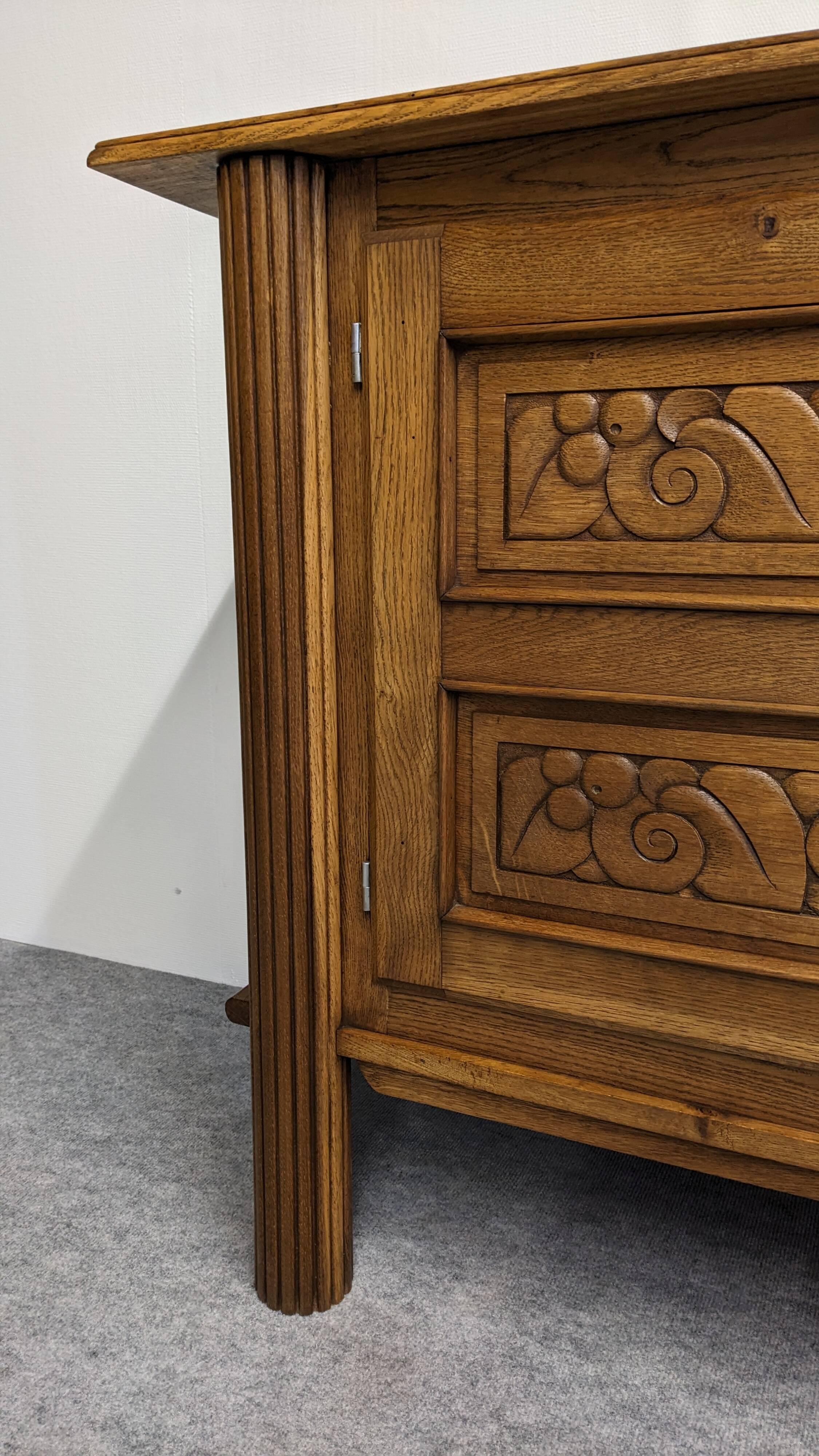 Brutalist oak sideboard attributed to Joseph Savina, France circa 1950.