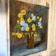 Oil on canvas, bouquet of yellow and blue flowers, mid-20th century.