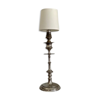 Silver metal and white cotton table lamp