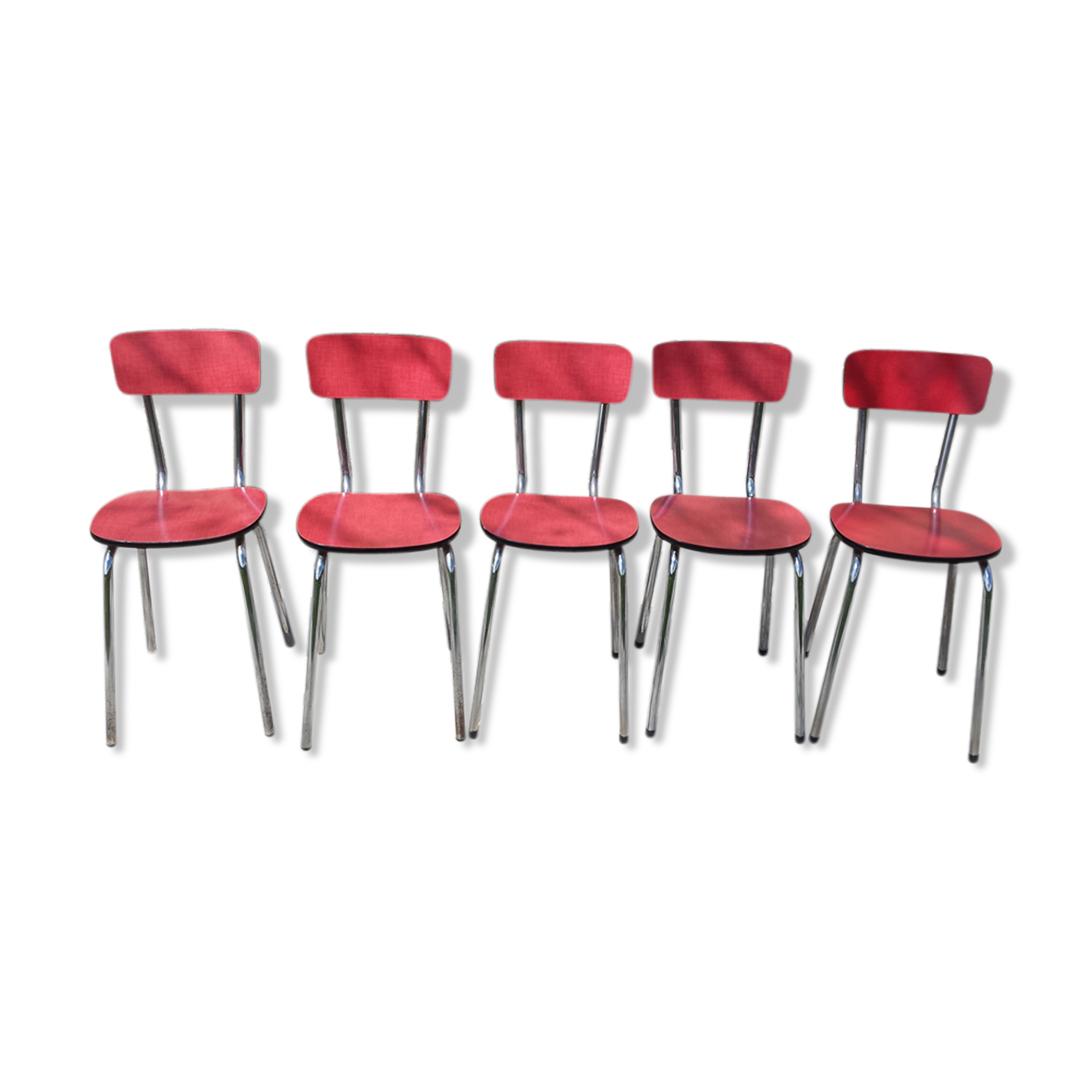 batch of 5 red formica chairs