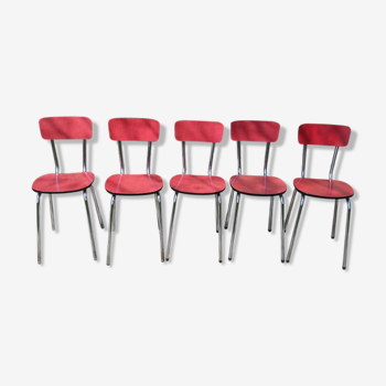 batch of 5 red formica chairs