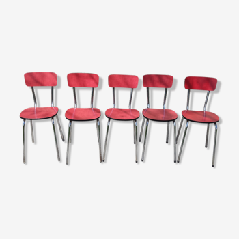 Lot de 5 chaises en formica rouges