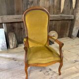 Voltaire armchair yellow velvet 19th century mahogany