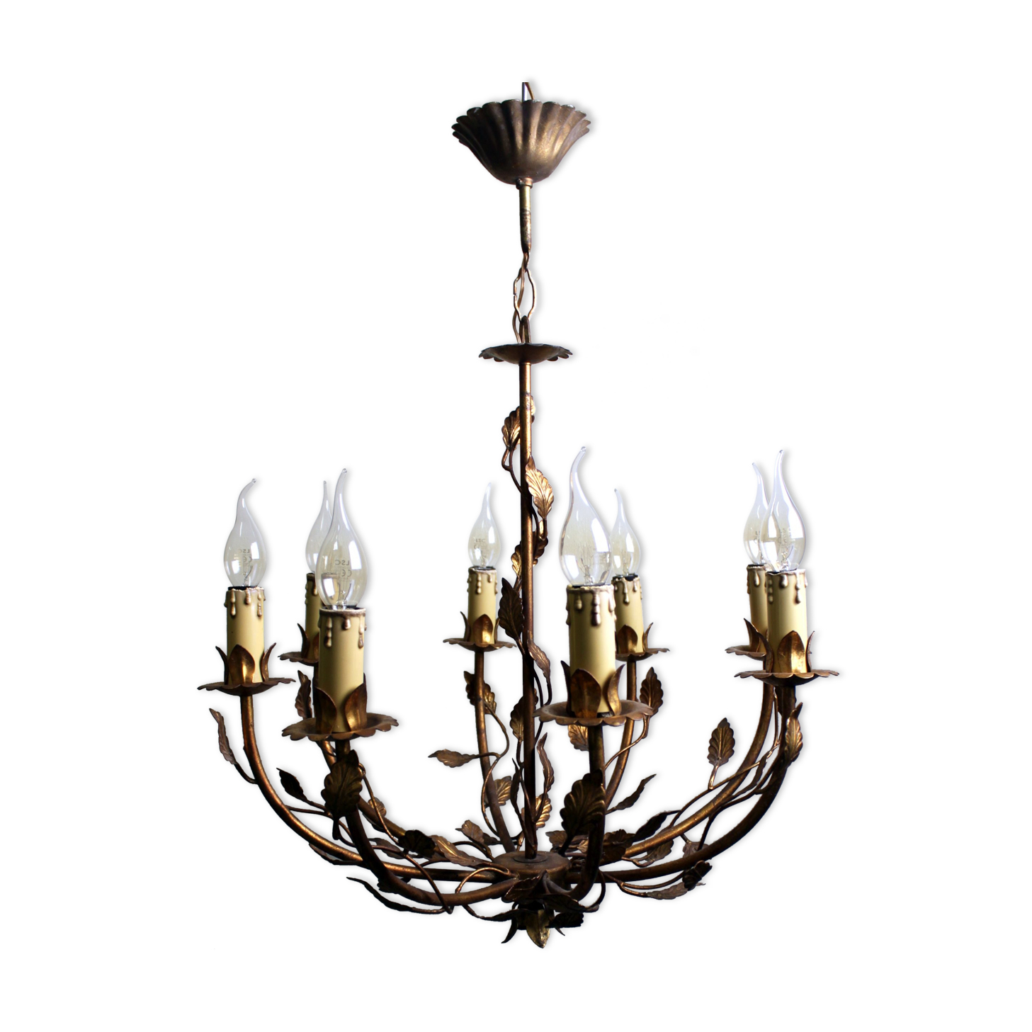 Vegetable chandelier in gilded metal, 1960