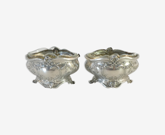 Paire de salerons en argent massif style Louis XVI