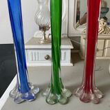 Trio of green blue red soliflores