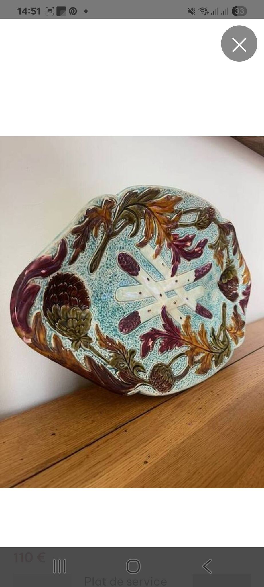 Serving dish for asparagus and artichokes in faience, late 19th century.