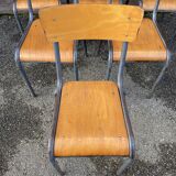 6 chaises d'école vintage en métal et bois design Mid-century vintage 1960