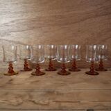 8 Luminarc "Antique" amber-stemmed white wine glasses