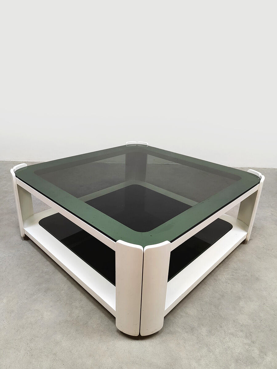 Vintage Italian space age design smoked glass coffee table 1970