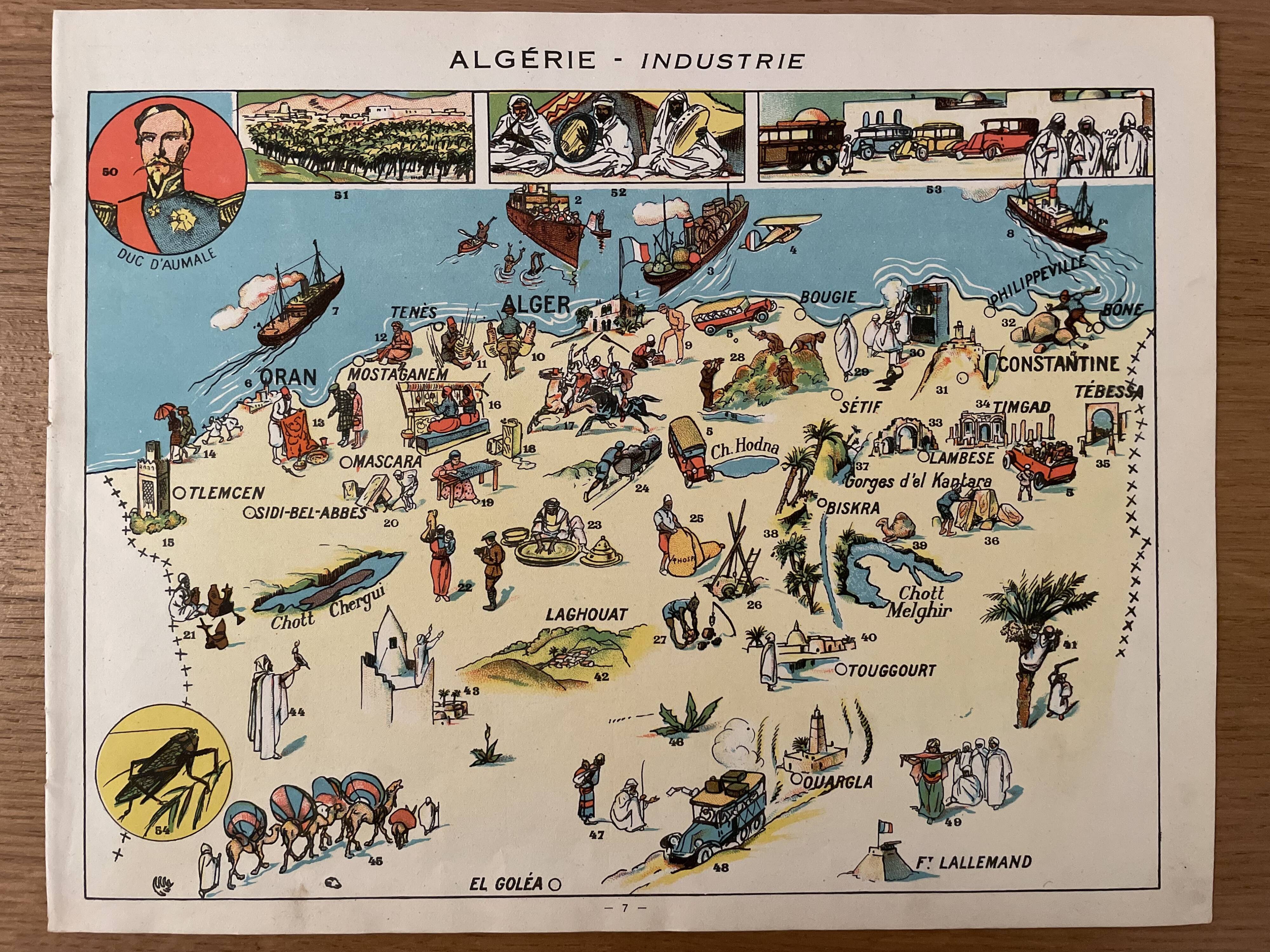 Old poster map of Algeria industry 1931