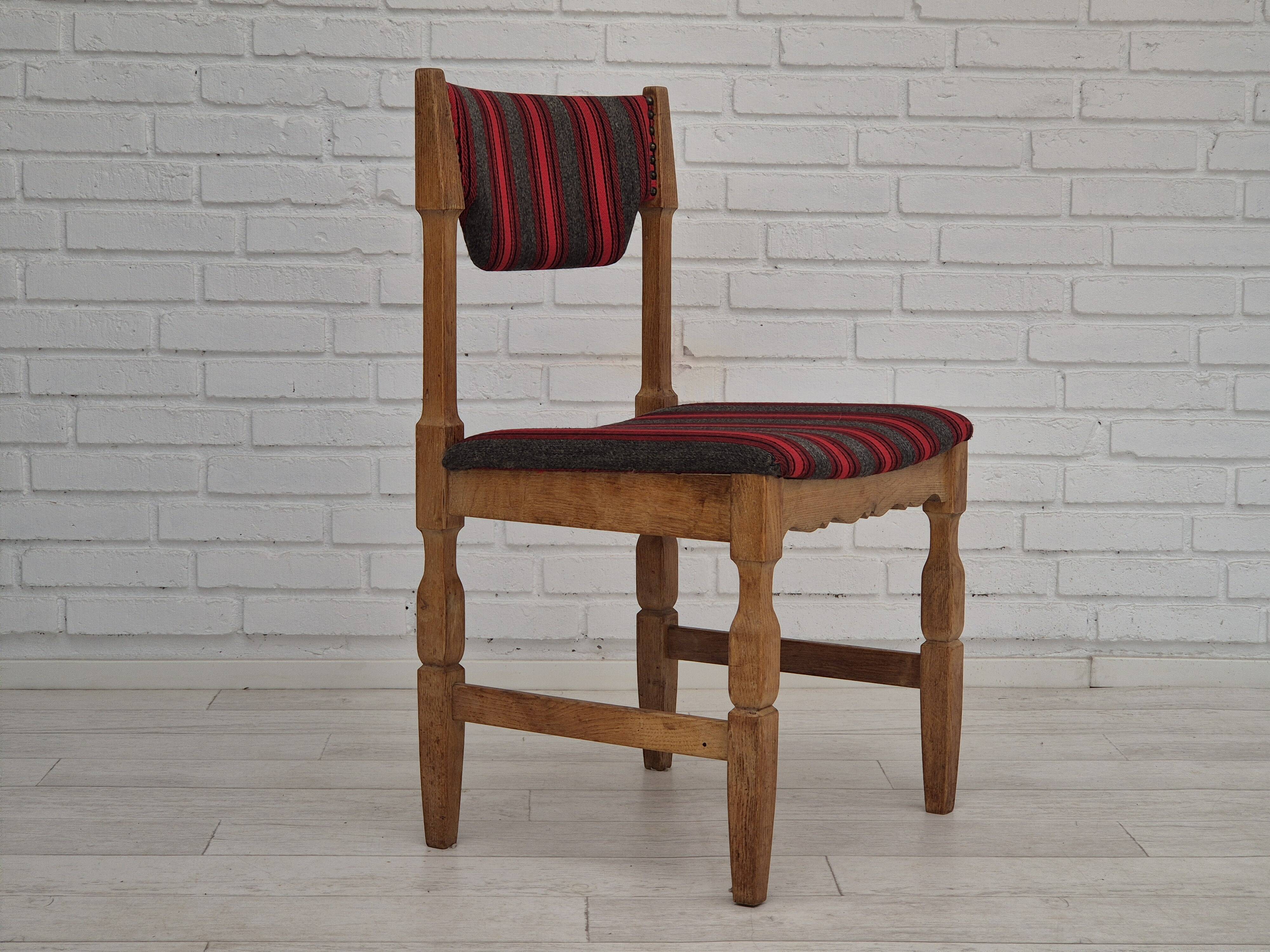 1970s, Danish set of 4 dining chairs, original condition, oak, wool.