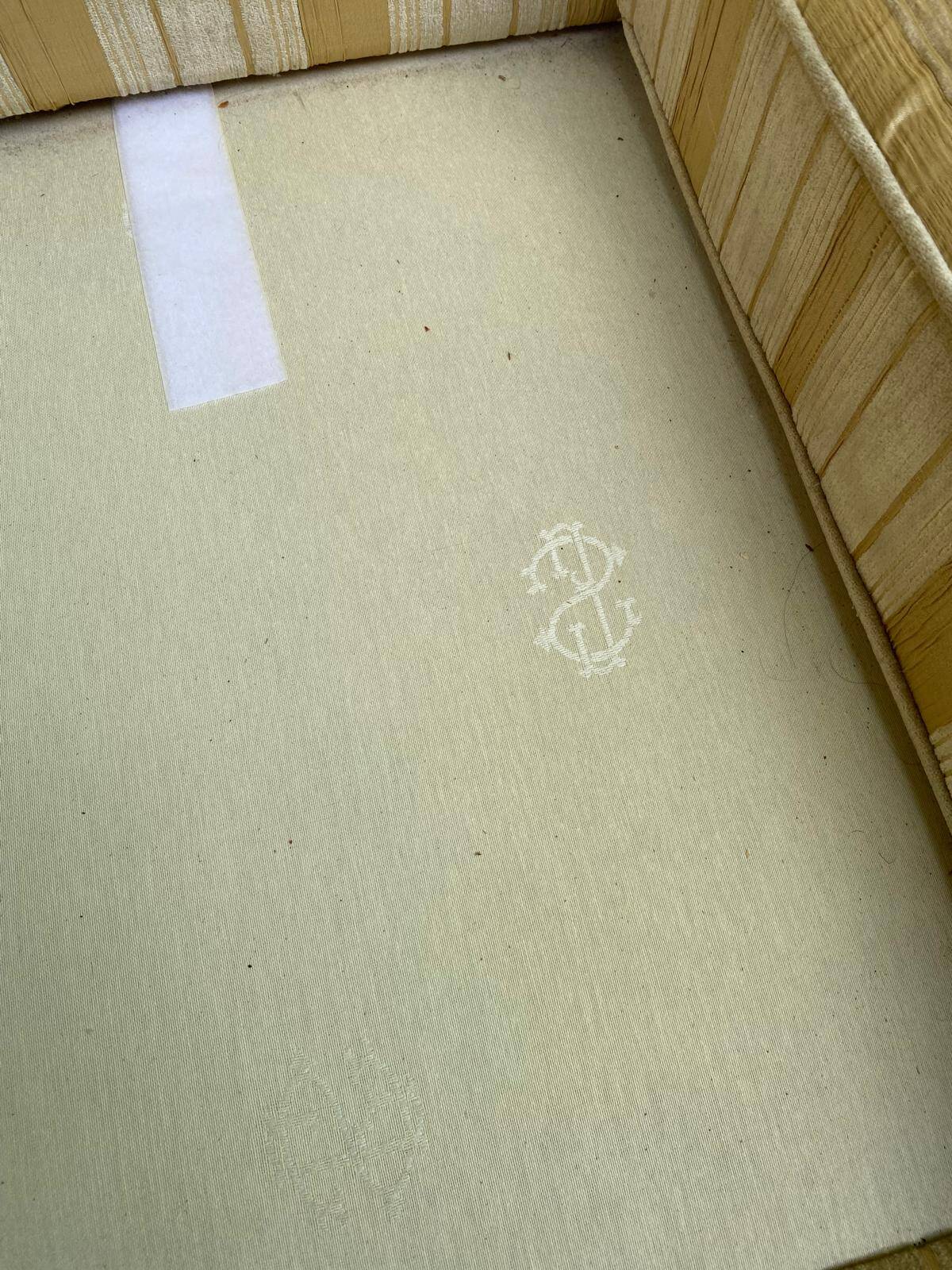 Louis XVI 2-seater sofa in golden beige fabric and curved solid wood