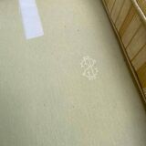 Louis XVI 2-seater sofa in golden beige fabric and curved solid wood