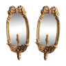 Paire d'appliques miroir 2 feux en bois doré et laqué de style Louis XVI
