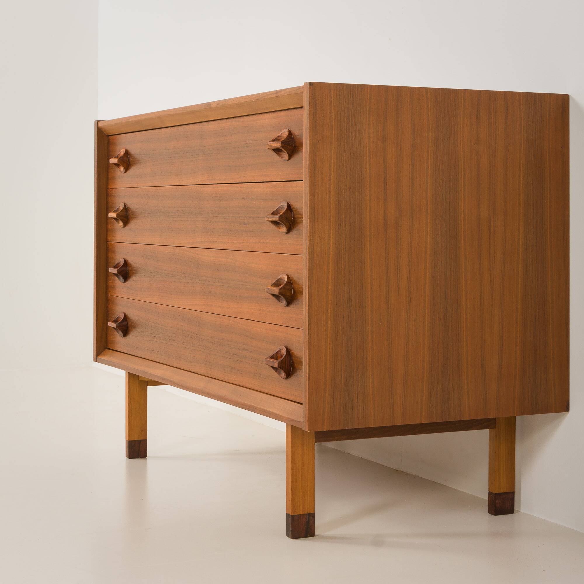 Italian mid century extra wide walnut chest of drawers