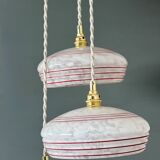 Vintage triple suspension lampshade in Clichy glass, white and red.