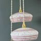 Vintage triple suspension lampshade in Clichy glass, white and red.
