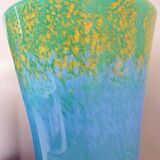 Large flared vase, signed La Rochère, blown glass with colored inclusions