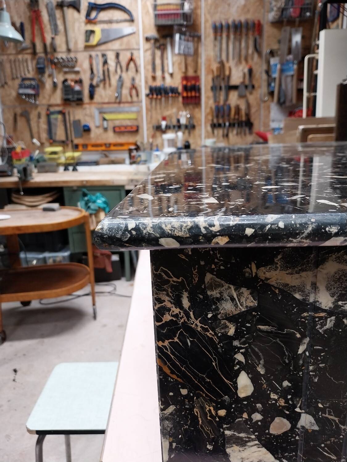 Black travertine eye coffee table