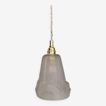 Vintage art deco tulip pendant light in frosted glass