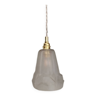 Vintage art deco tulip pendant light in frosted glass