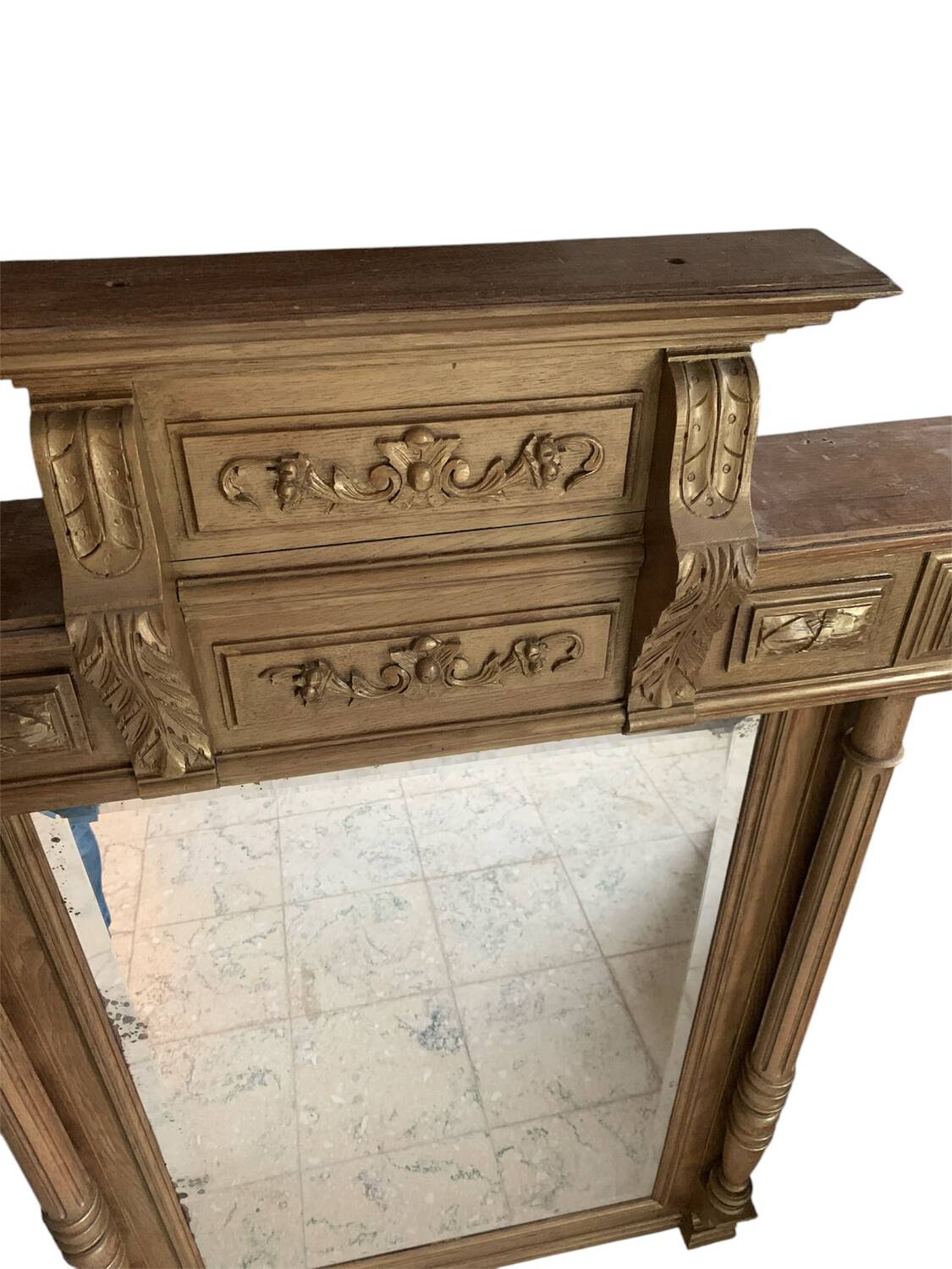 Large mercury beveled wooden mirror