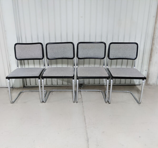 Chaises vintage design Marcel Breuer modele Cesca assise tissus gris chiné