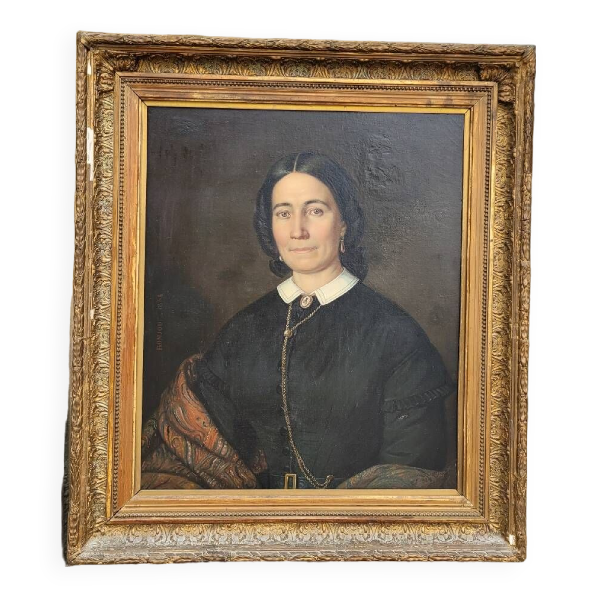 Oil on Canvas Portrait Painting of a Woman Framed 19th Century Signed