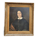 Tableau Portrait Huile sur Toile d'une Femme Encadré 19ème signé