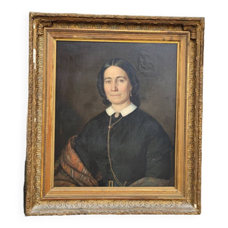 Oil on Canvas Portrait Painting of a Woman Framed 19th Century Signed
