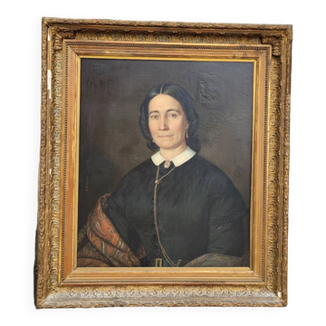 Oil on Canvas Portrait Painting of a Woman Framed 19th Century Signed