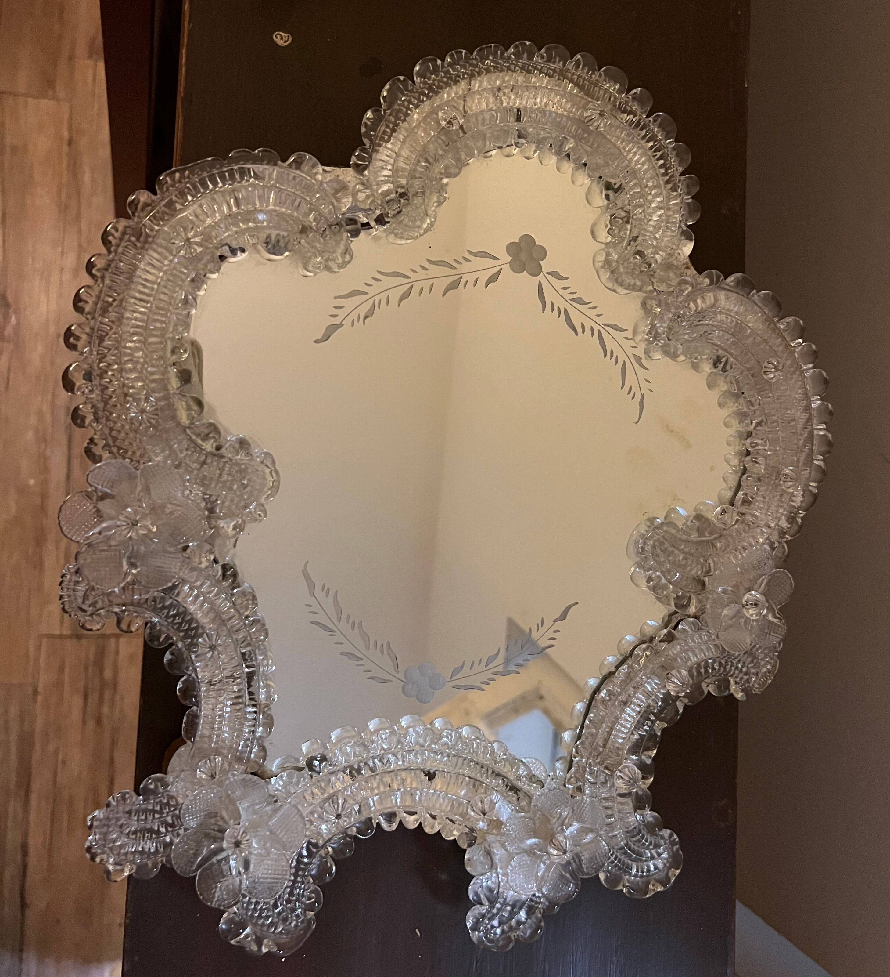 Venetian murano mirror with crystal flower