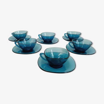 Arcopal Blue Coffee Set 6 Cups and Under Cups