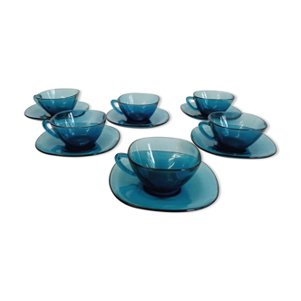 Arcopal Blue Coffee Set 6 Cups and Under Cups