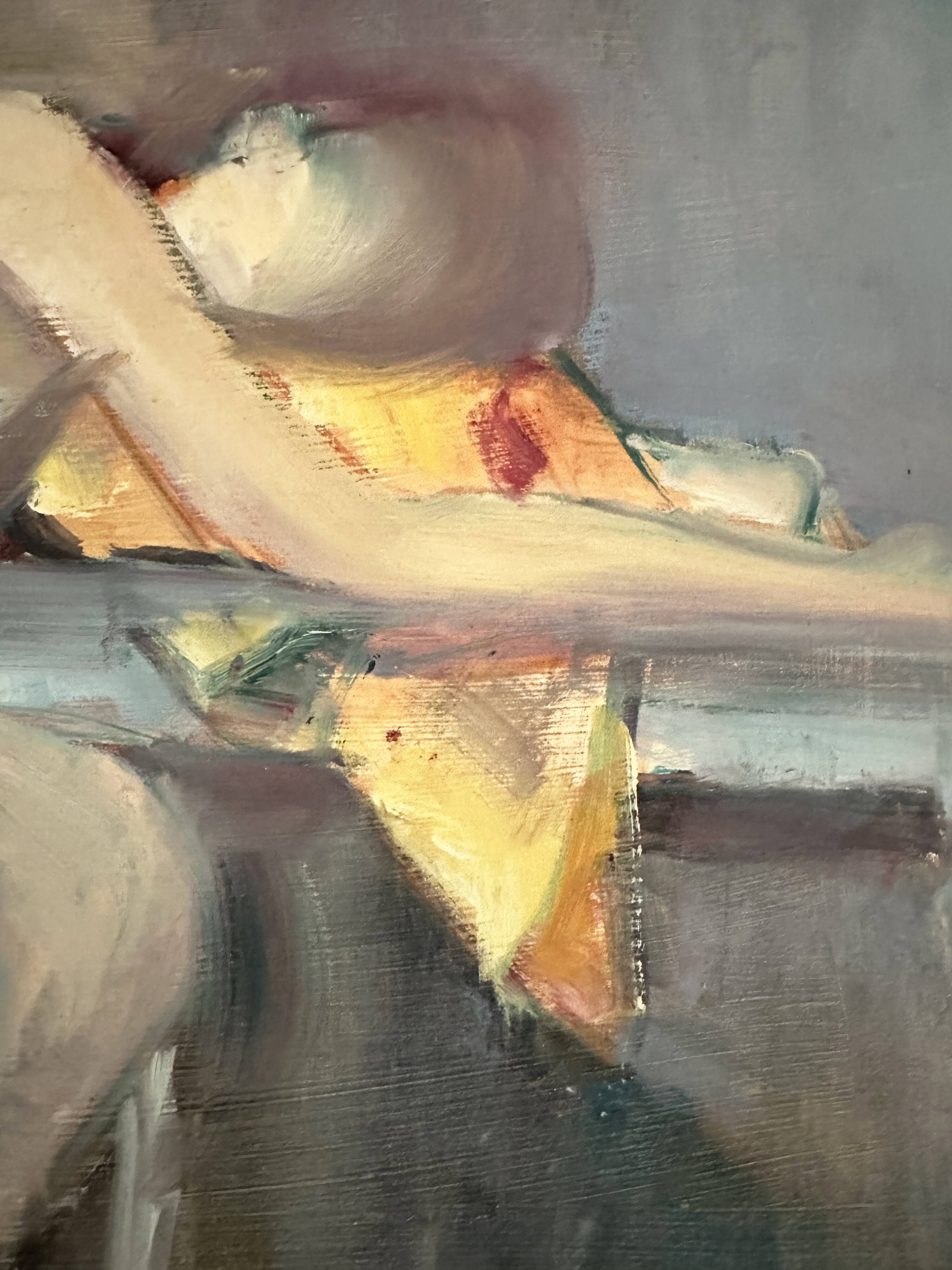 Original French figurative painting from the 70s signed Marais