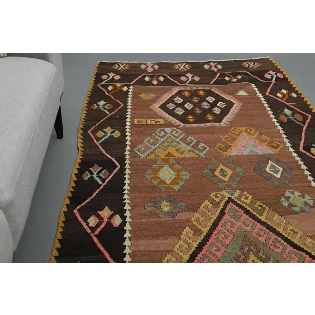1970s Vintage Turkish Oushak Handmade Wool Cotton Orange Runner Rug 128x347