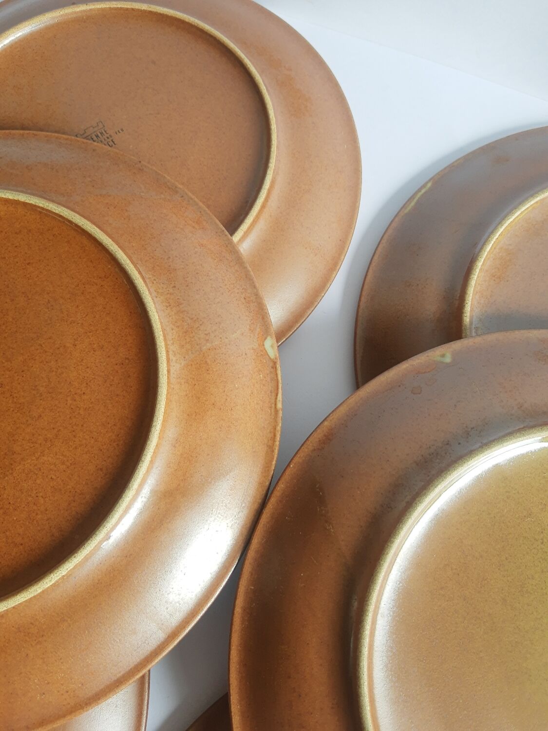 Set of 6 vintage Brenne Grès stoneware dinner plates from France