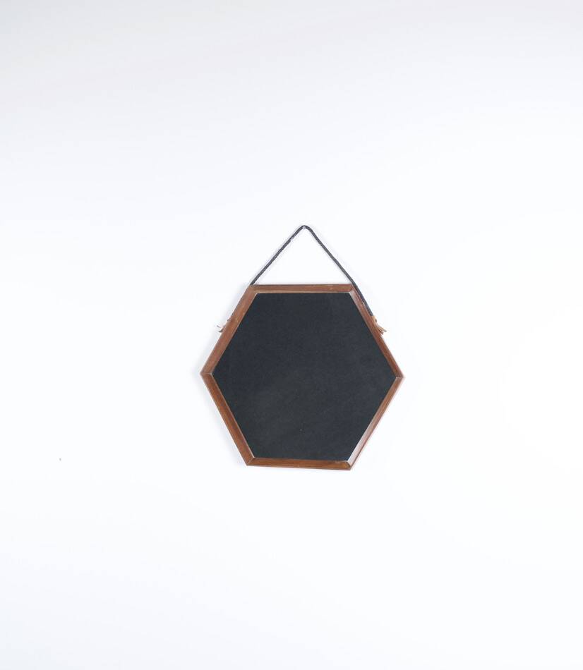 Octagonal Scandinavian teak mirror from the 1960s