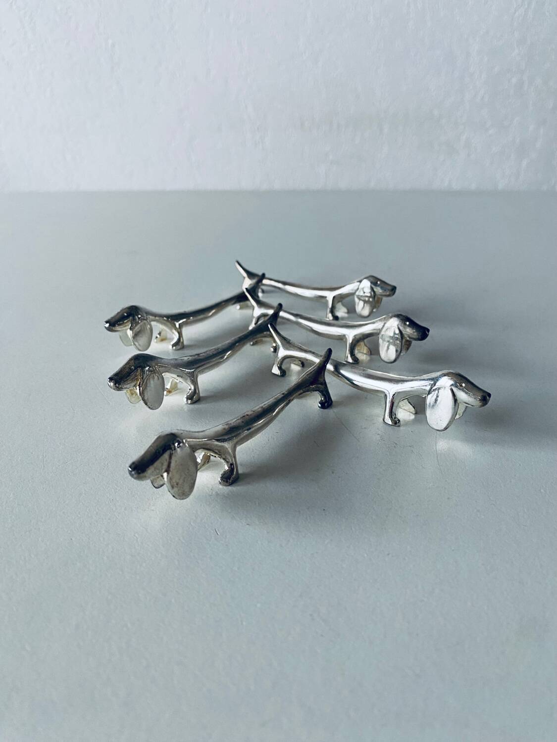6 vintage dachshund shaped knife holder