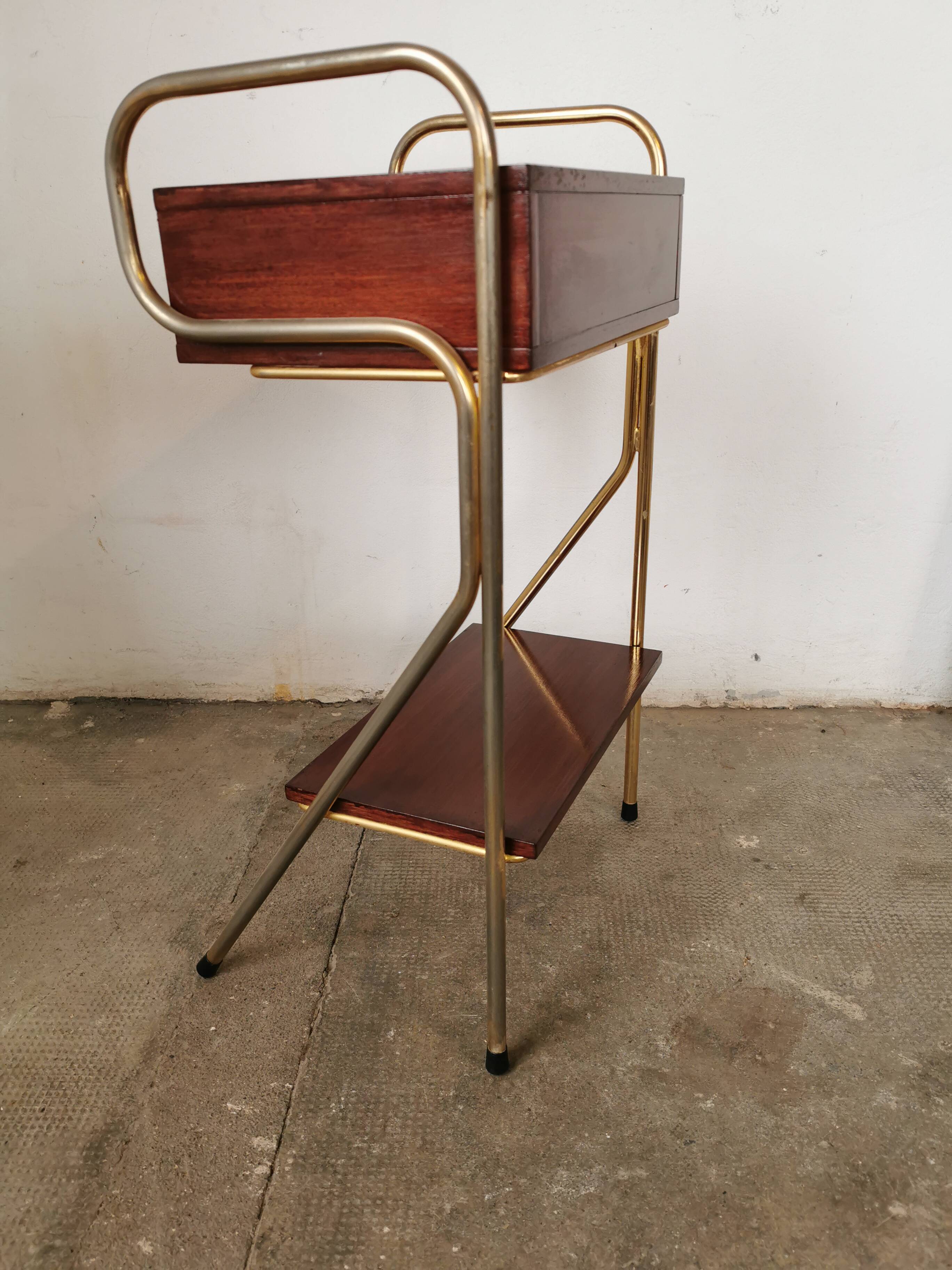 Metal and wood bedside table 1960/1970