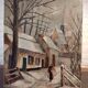 Oil on canvas landscape of a snowy cottage